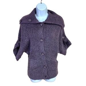 Small Purple Mohair Blend Sweater Knot Top Short Sleeve Collar Cowl 4 6 Stretch